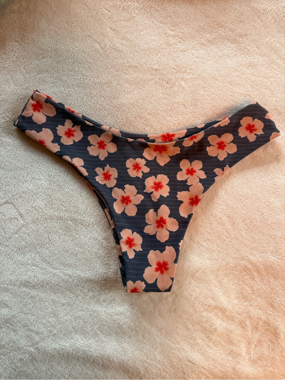 Lokai Navy Bikini Bottom with Peach Floral Print